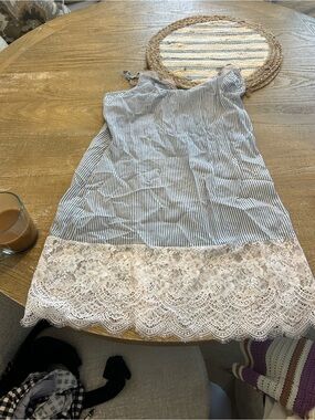 Victoria Secret - Striped Lace Hem Slip Dress - Blue & White